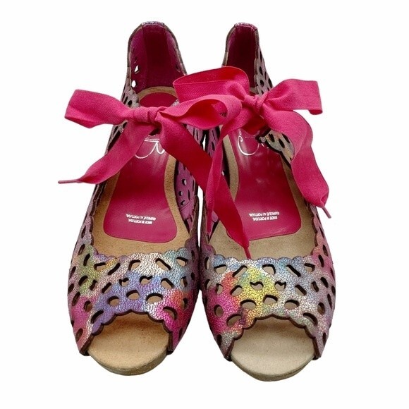 Chanii B Luca Rainbow Leather Heel Laser Cut Open Toe Shoe Women’s Size 41 US 11 - Picture 15 of 15